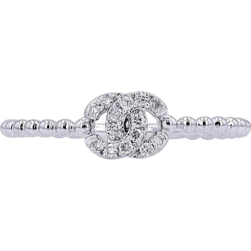 14K White Gold Diamond Interlocking Circle Ring with Pave Set Round Diamonds - 0.10 Carats Total Diamond Weight