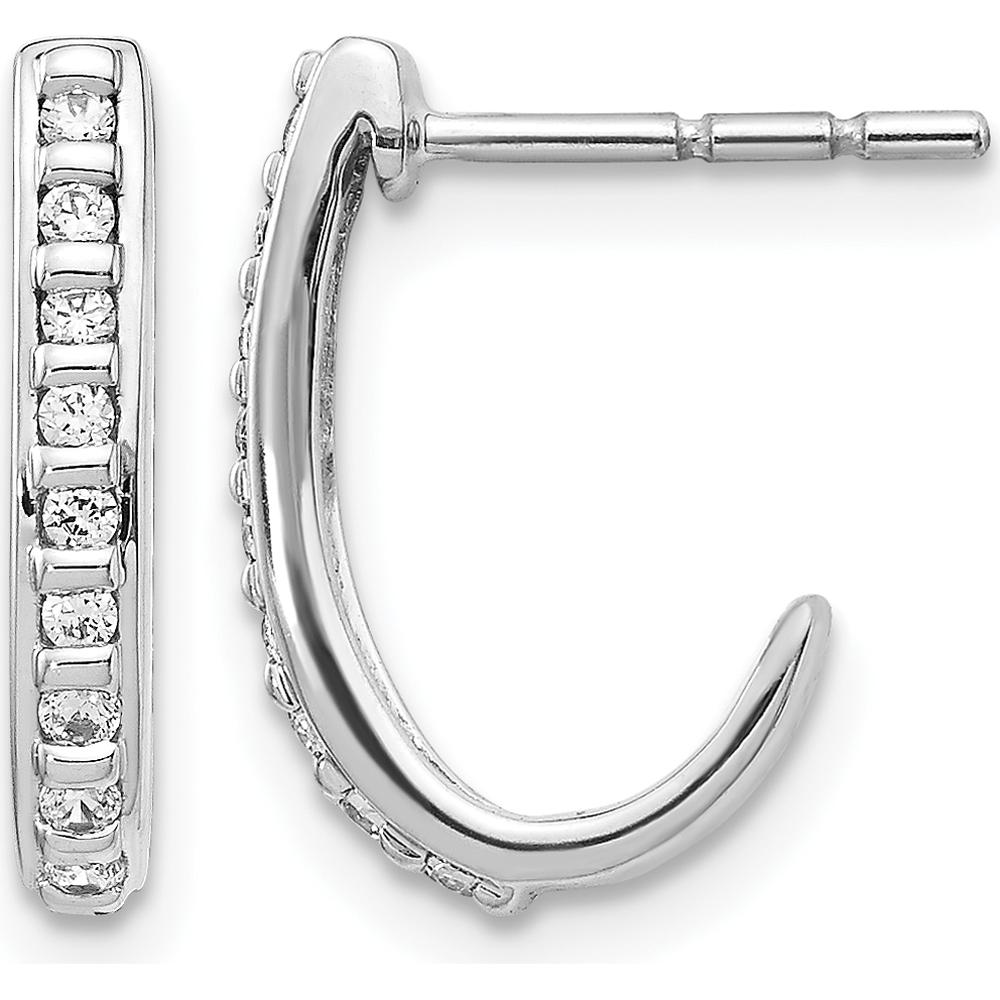 14K White Gold Diamond J-Hoop Post Earrings - 0.024 Carat Total Diamond Weight by Monteluci Fine Jewelry