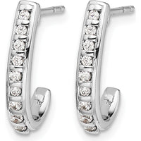 14K White Gold Diamond J-Hoop Post Earrings - 0.024 Carat Total Diamond Weight by Monteluci Fine Jewelry
