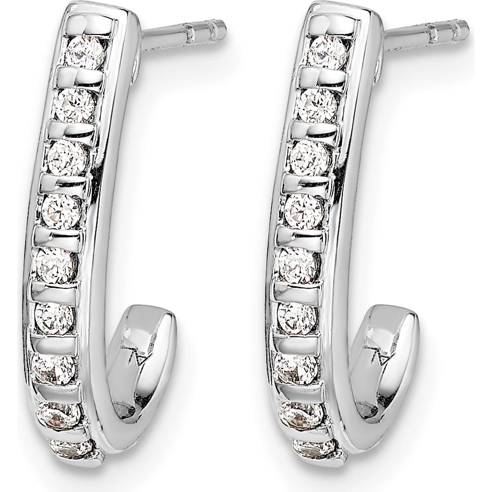 14K White Gold Diamond J-Hoop Post Earrings - 0.024 Carat Total Diamond Weight by Monteluci Fine Jewelry