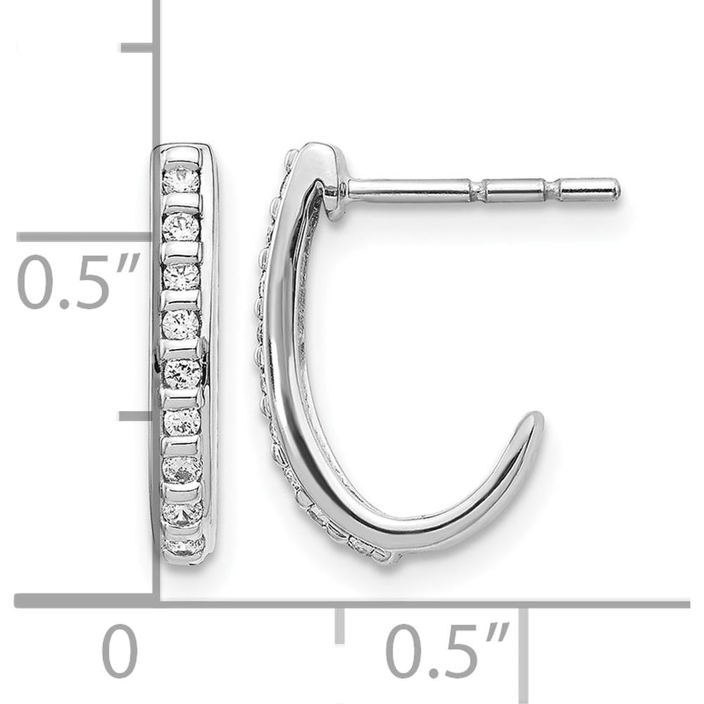 14K White Gold Diamond J-Hoop Post Earrings - 0.024 Carat Total Diamond Weight by Monteluci Fine Jewelry