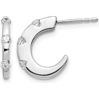 14K White Gold Diamond J-Hoop Post Earrings - 0.05 Carat Total Diamond Weight by Monteluci Fine Jewelry