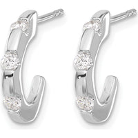 14K White Gold Diamond J-Hoop Post Earrings - 0.05 Carat Total Diamond Weight by Monteluci Fine Jewelry