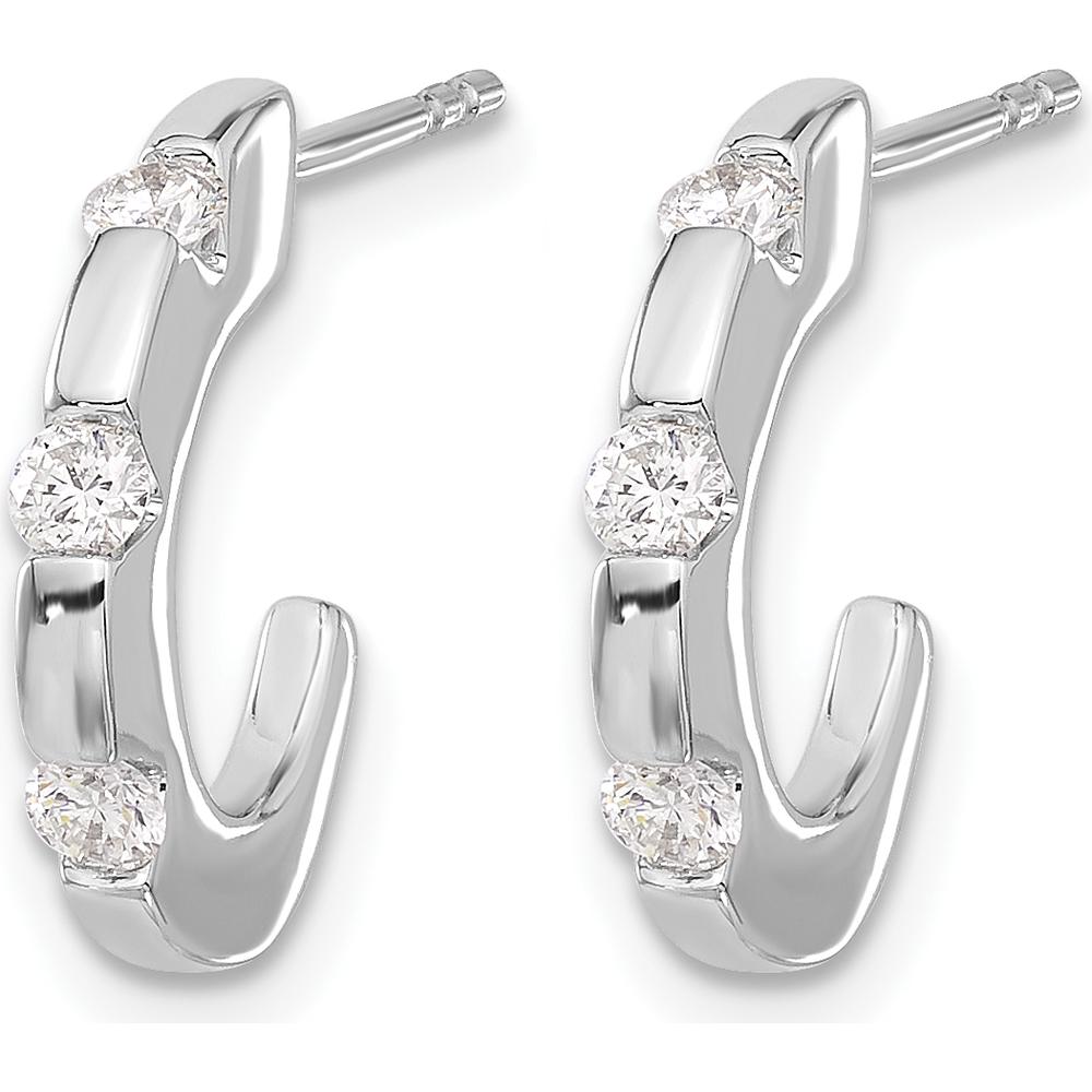 14K White Gold Diamond J-Hoop Post Earrings - 0.05 Carat Total Diamond Weight by Monteluci Fine Jewelry