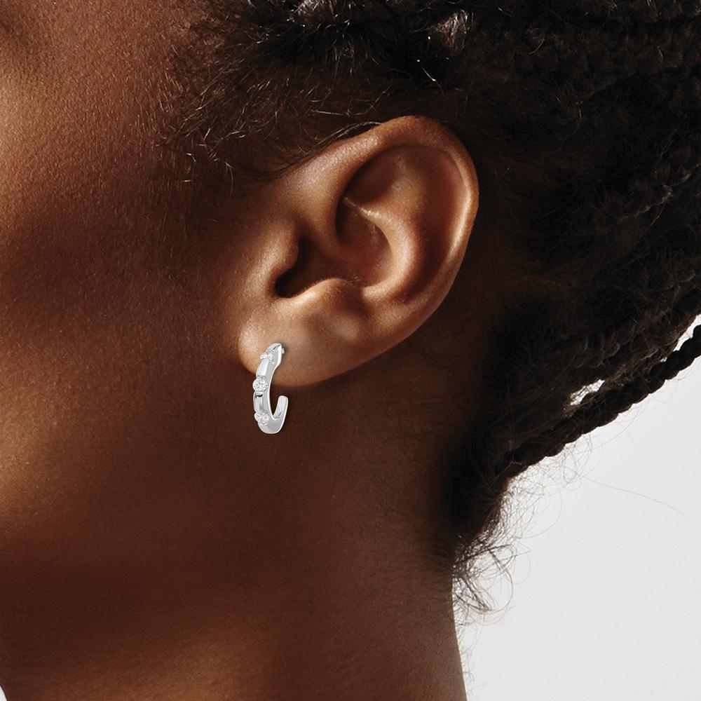 14K White Gold Diamond J-Hoop Post Earrings - 0.05 Carat Total Diamond Weight by Monteluci Fine Jewelry