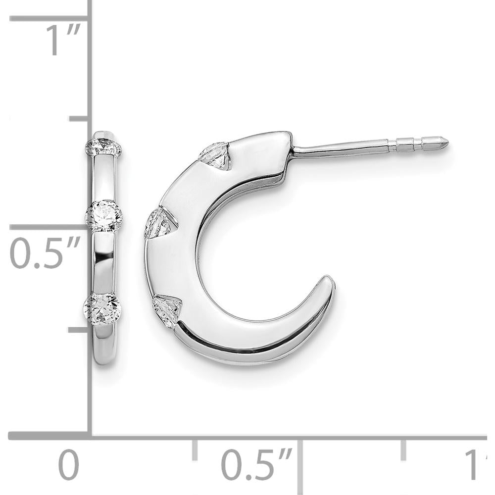 14K White Gold Diamond J-Hoop Post Earrings - 0.05 Carat Total Diamond Weight by Monteluci Fine Jewelry