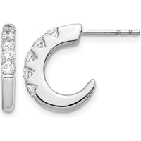 14K White Gold Diamond J-Hoop Post Earrings with Round Diamonds - 0.102 Carat Total Diamond Weight by Monteluci Fine Jewelry