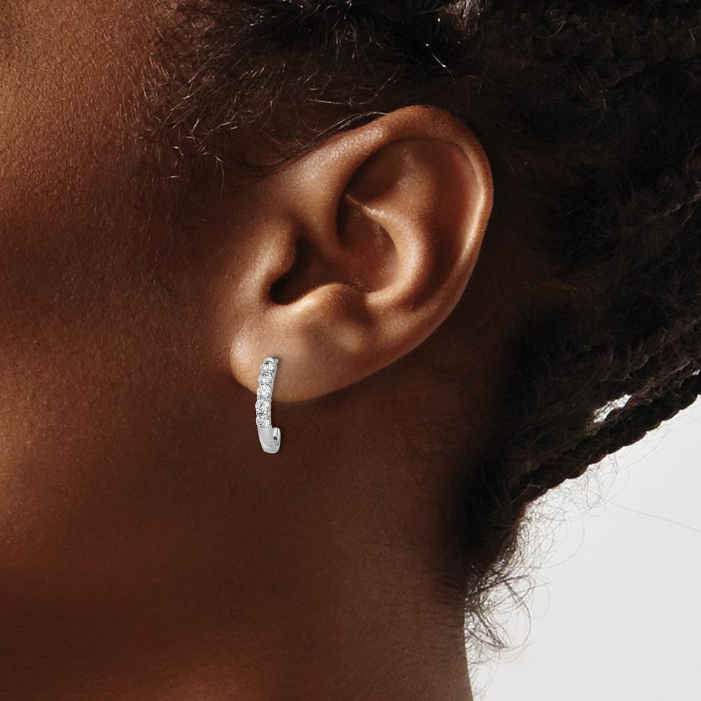14K White Gold Diamond J-Hoop Post Earrings with Round Diamonds - 0.102 Carat Total Diamond Weight by Monteluci Fine Jewelry