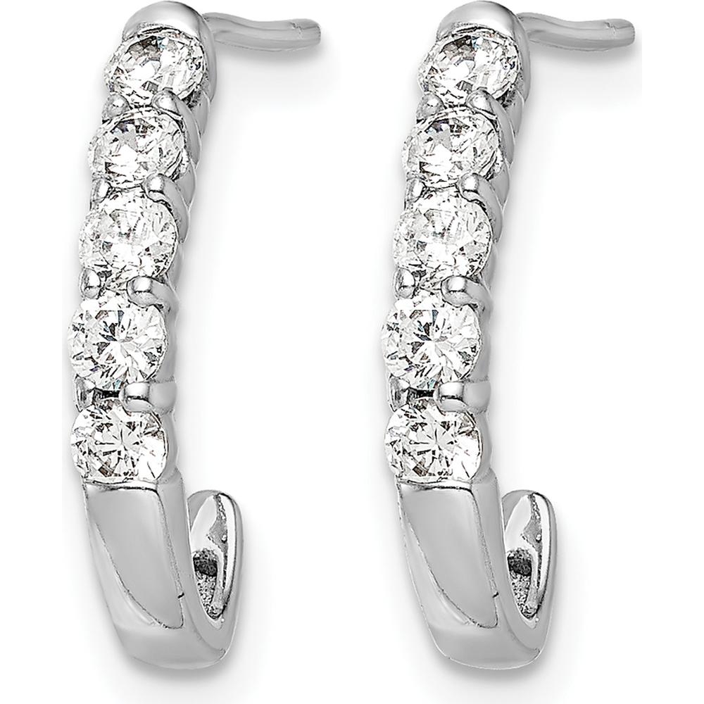 14K White Gold Diamond J-Hoop Post Earrings with Round Diamonds - 0.102 Carat Total Diamond Weight by Monteluci Fine Jewelry