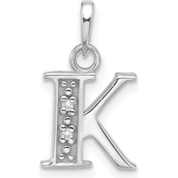 14K White Gold Diamond "K" Initial Pendant with Round Diamonds - 0.01 Carat Total Diamond Weight by Oro Pregiato