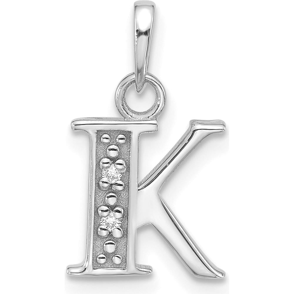 14K White Gold Diamond "K" Initial Pendant with Round Diamonds - 0.01 Carat Total Diamond Weight by Oro Pregiato
