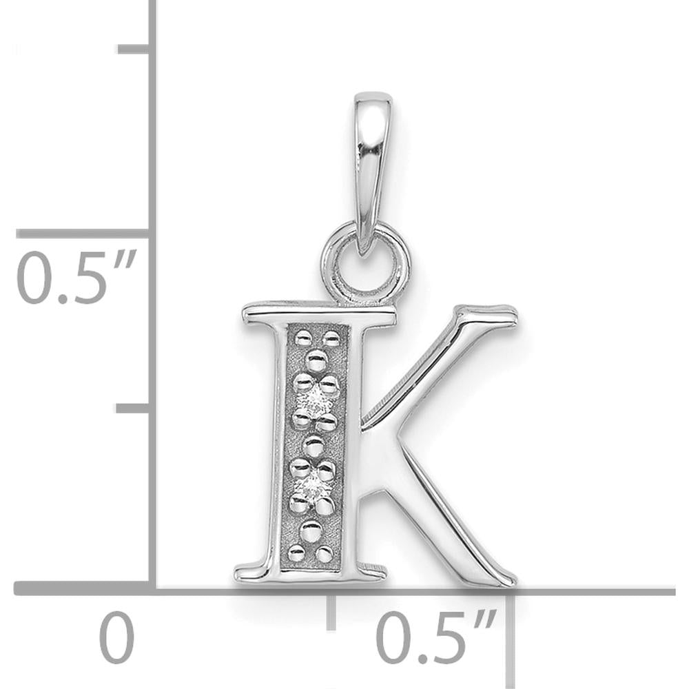 14K White Gold Diamond "K" Initial Pendant with Round Diamonds - 0.01 Carat Total Diamond Weight by Oro Pregiato