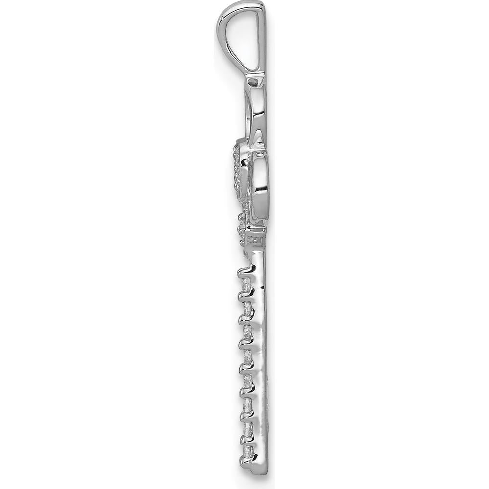 14K White Gold Diamond Key Pendant with Round-Cut Diamonds - 1/15 Carat Total Diamond Weight by Monteluci Fine Jewelry