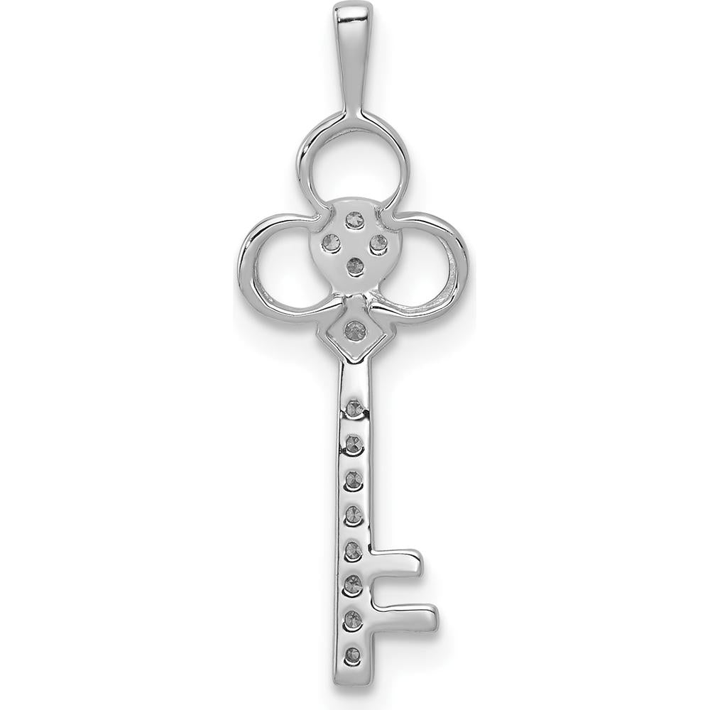 14K White Gold Diamond Key Pendant with Round-Cut Diamonds - 1/15 Carat Total Diamond Weight by Monteluci Fine Jewelry