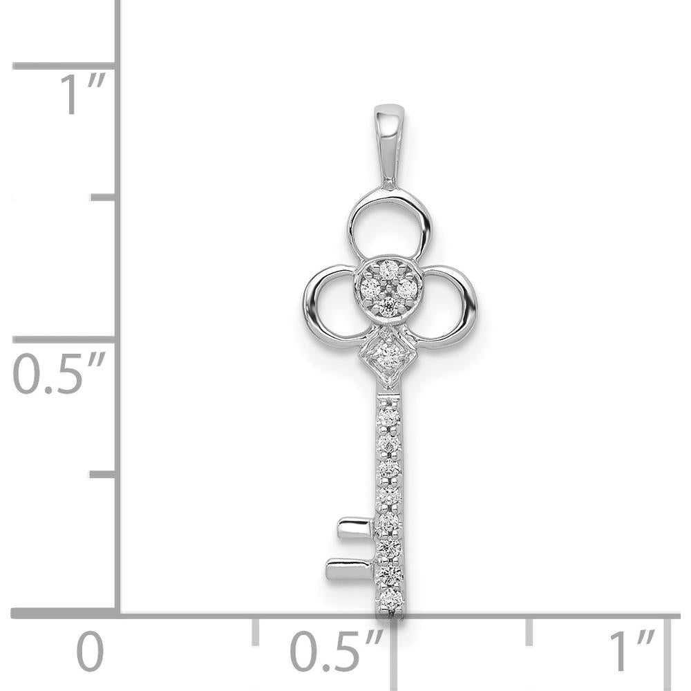 14K White Gold Diamond Key Pendant with Round-Cut Diamonds - 1/15 Carat Total Diamond Weight by Monteluci Fine Jewelry