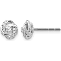 14K White Gold Diamond Knot Post Earrings - 0.06 Carat Total Diamond Weight by Monteluci Fine Jewelry