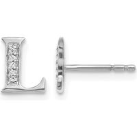14K White Gold Diamond L Initial Stud Earrings - 0.003 Carats Total Diamond Weight by Monteluci Fine Jewelry