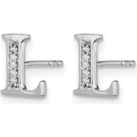 14K White Gold Diamond L Initial Stud Earrings - 0.003 Carats Total Diamond Weight by Monteluci Fine Jewelry