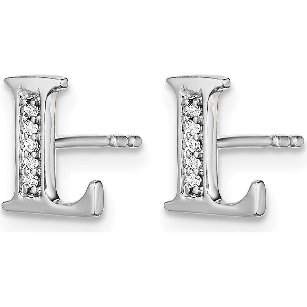 14K White Gold Diamond L Initial Stud Earrings - 0.003 Carats Total Diamond Weight by Monteluci Fine Jewelry