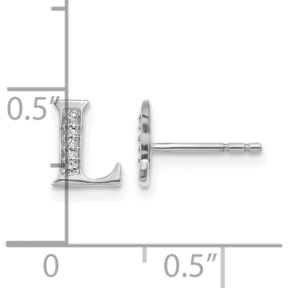14K White Gold Diamond L Initial Stud Earrings - 0.003 Carats Total Diamond Weight by Monteluci Fine Jewelry