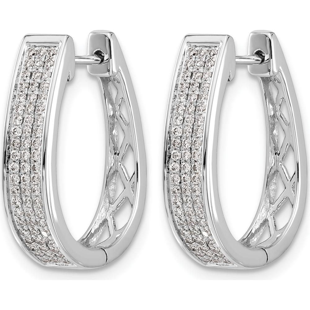 14K White Gold Diamond Large Hinged Oval Hoop Earrings - 0.014 Carat Total Diamond Weight by Monteluci Fine Jewelry