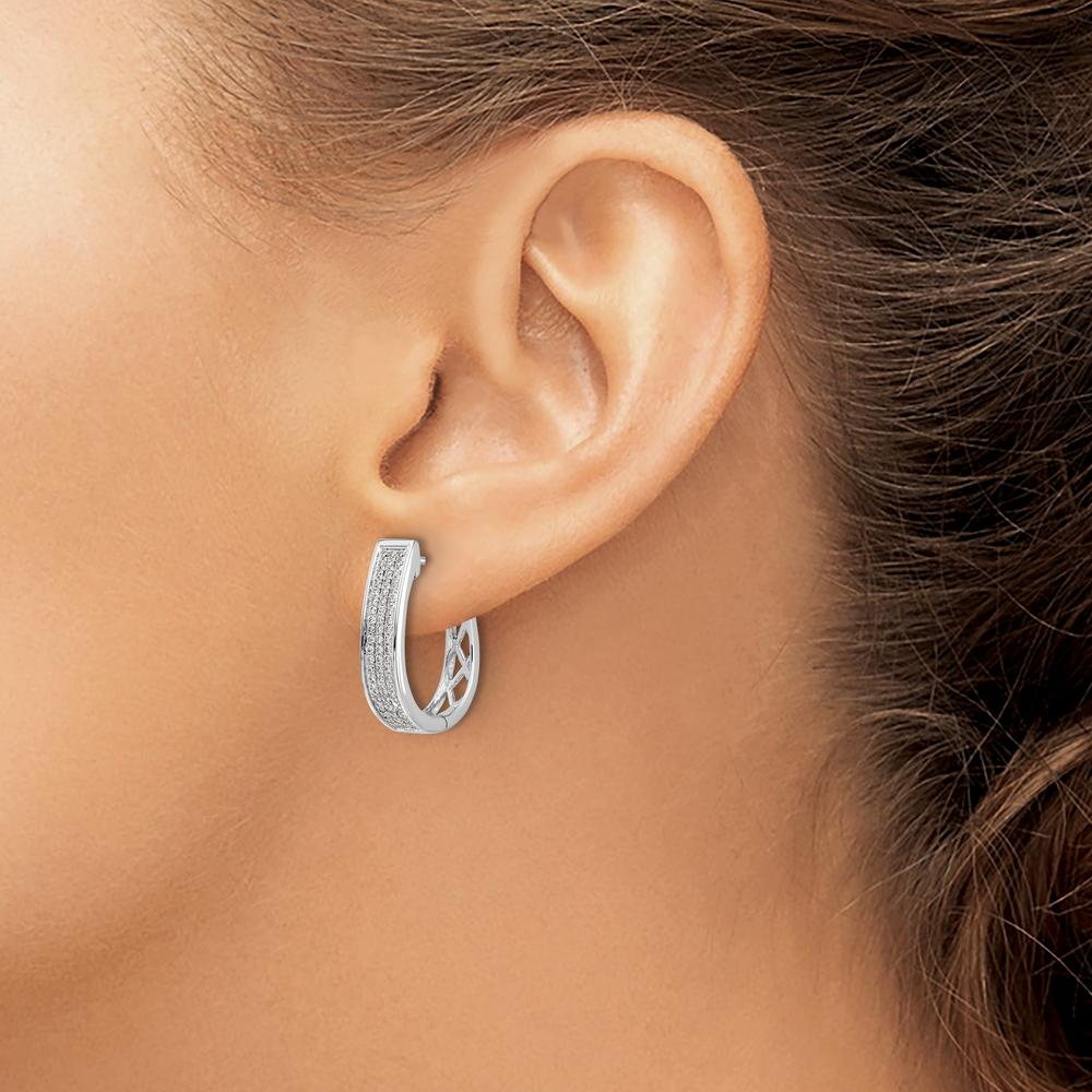 14K White Gold Diamond Large Hinged Oval Hoop Earrings - 0.014 Carat Total Diamond Weight by Monteluci Fine Jewelry
