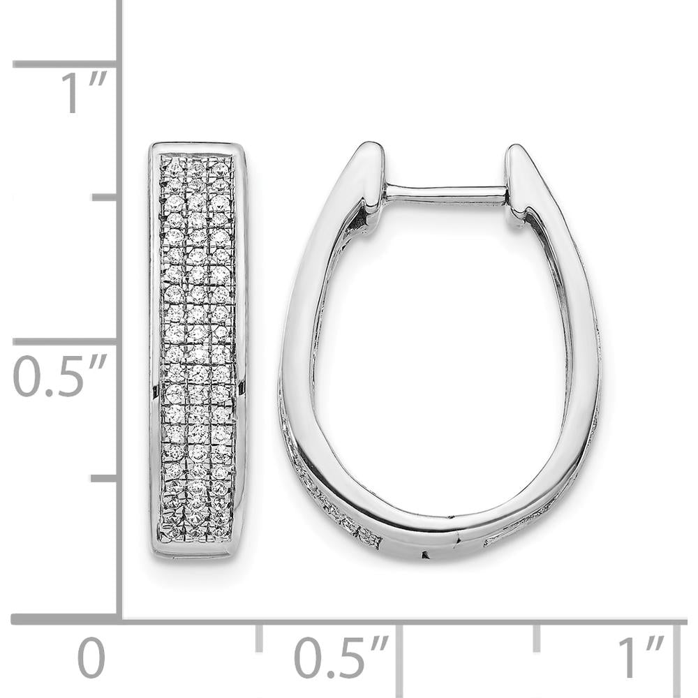 14K White Gold Diamond Large Hinged Oval Hoop Earrings - 0.014 Carat Total Diamond Weight by Monteluci Fine Jewelry