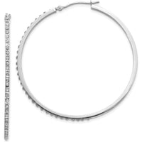 14K White Gold Diamond Large Round Hinged Hoop Earrings - 0.010 Carats Total Diamond Weight by Monteluci Fine Jewelry