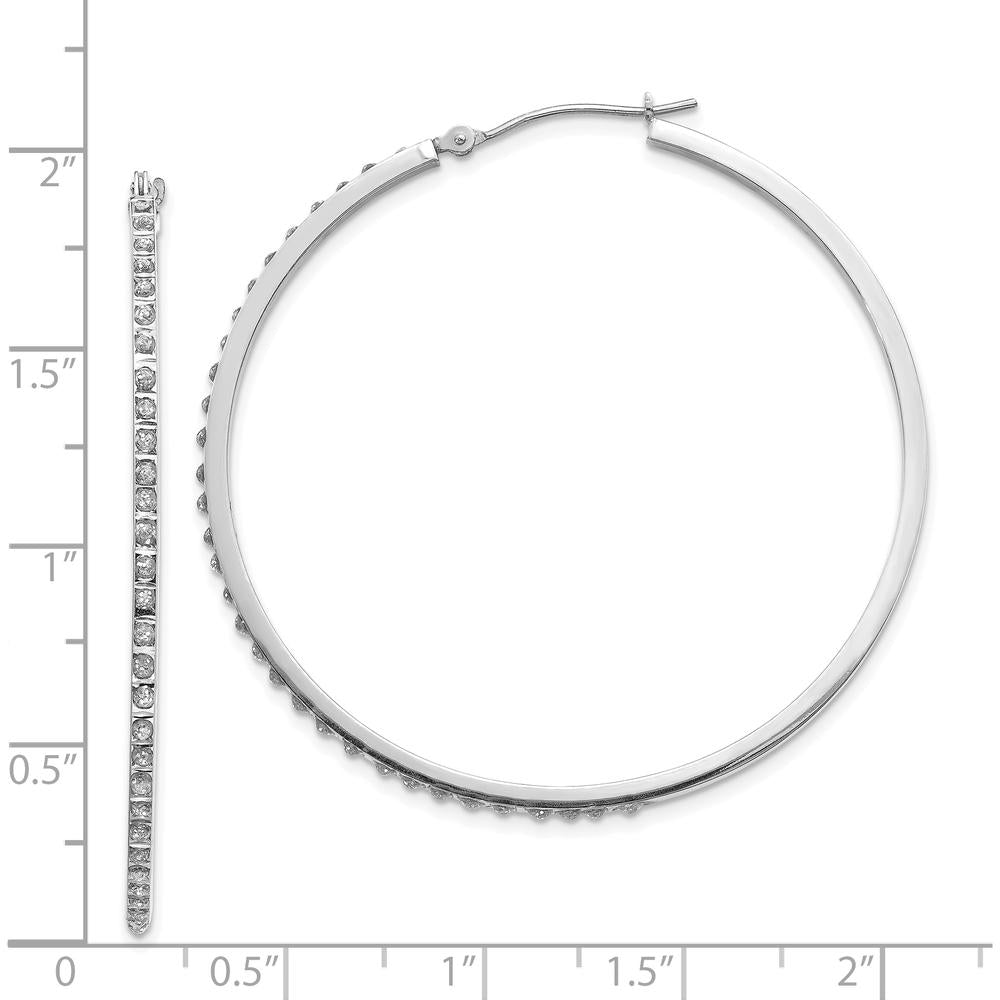 14K White Gold Diamond Large Round Hinged Hoop Earrings - 0.010 Carats Total Diamond Weight by Monteluci Fine Jewelry