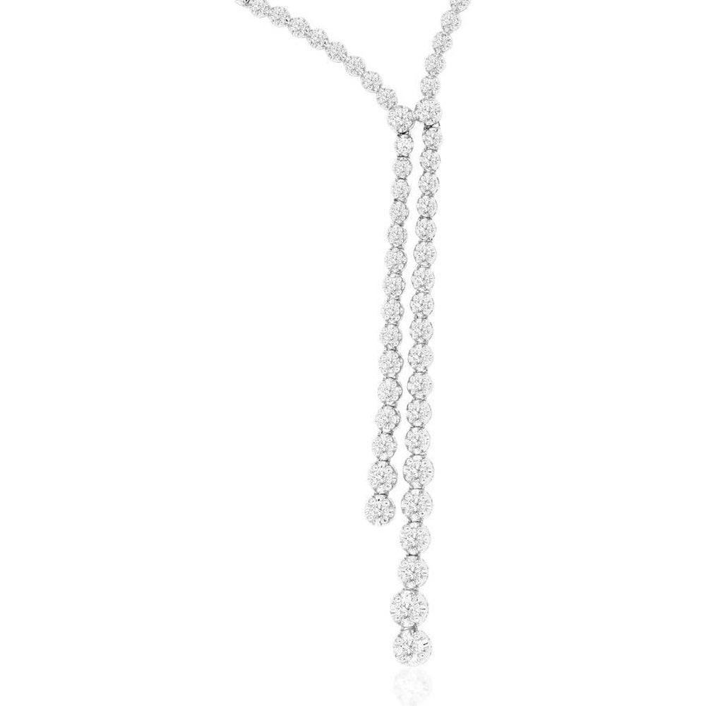 14K White Gold Diamond Lariat Necklace with Prong Set Round Brilliant Diamonds - 3.00 Carat Total Diamond Weight - Royal Jewelry
