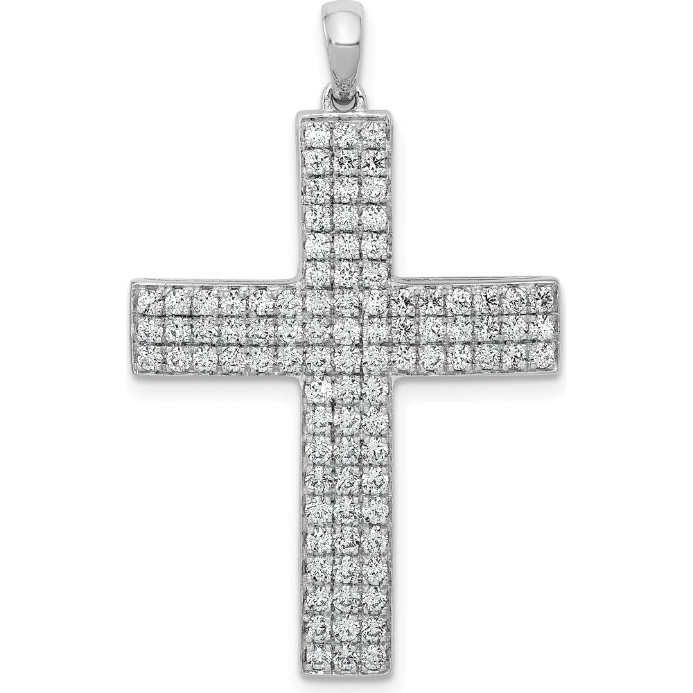 14K White Gold Diamond Latin Cross Pendant with Round Diamonds - 1.0 Carat Total Diamond Weight by Monteluci Fine Jewelry