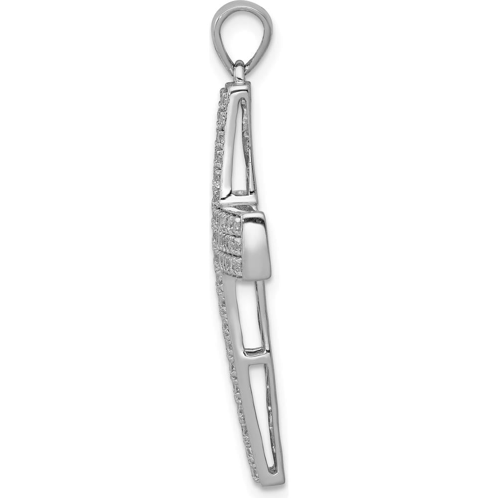 14K White Gold Diamond Latin Cross Pendant with Round Diamonds - 1.0 Carat Total Diamond Weight by Monteluci Fine Jewelry