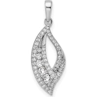 14K White Gold Diamond Leaf Pendant with Round Diamonds - 0.4 Carat Total Diamond Weight by Oro Pregiato