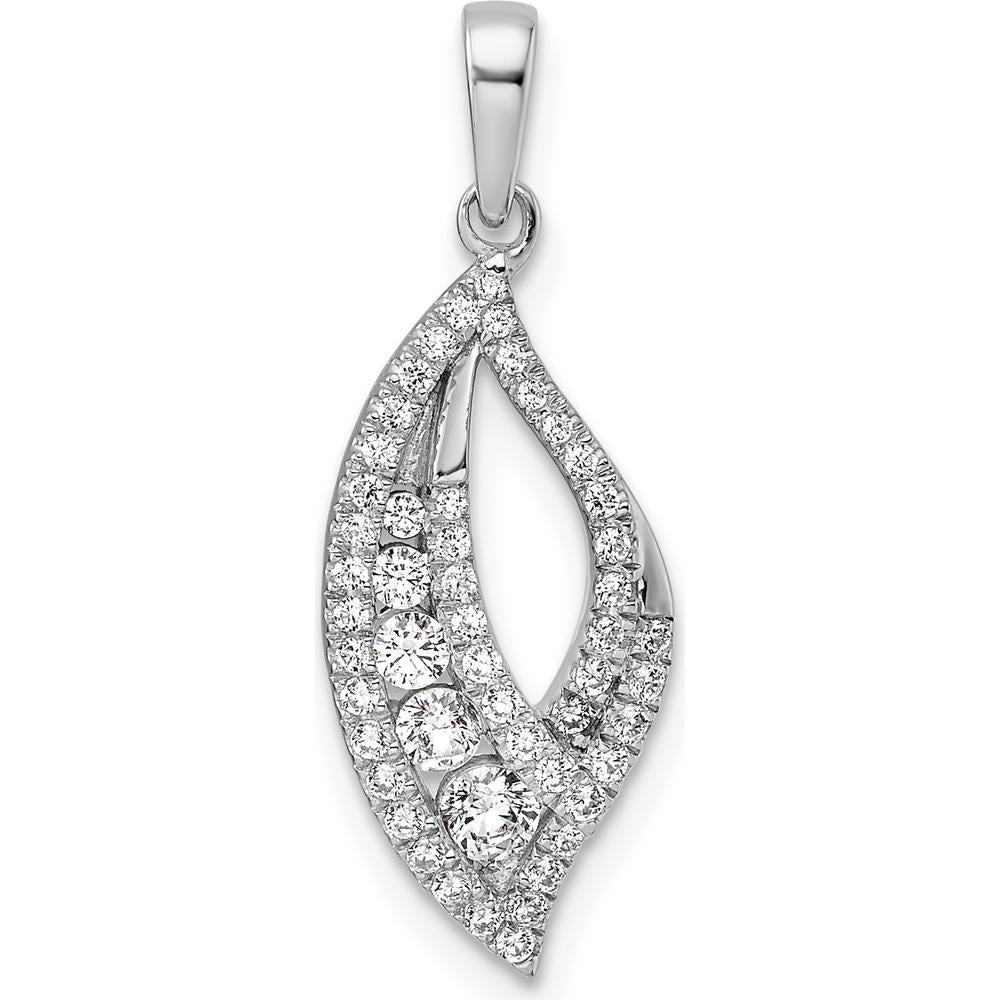 14K White Gold Diamond Leaf Pendant with Round Diamonds - 0.4 Carat Total Diamond Weight by Oro Pregiato
