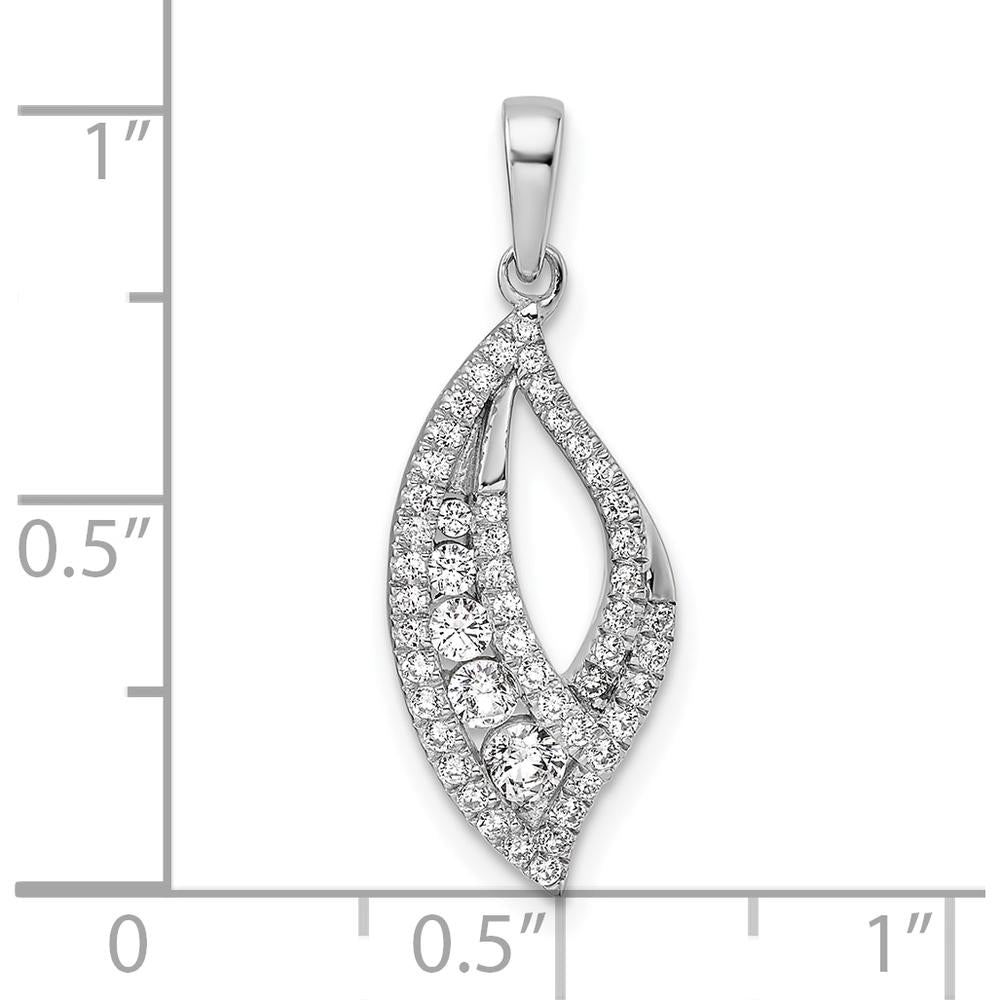 14K White Gold Diamond Leaf Pendant with Round Diamonds - 0.4 Carat Total Diamond Weight by Oro Pregiato
