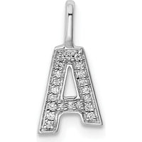 14K White Gold Diamond Letter A Initial Pendant - Rhodium Plated by Oro Pregiato
