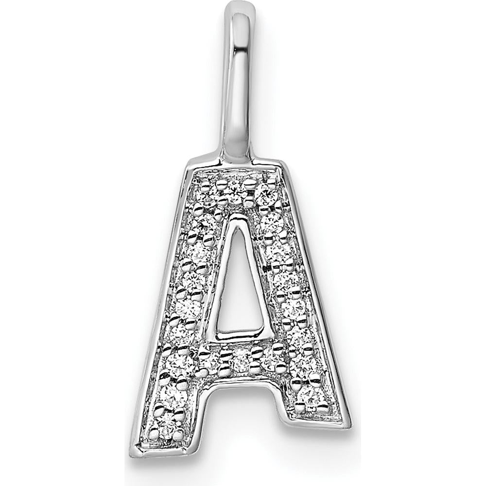 14K White Gold Diamond Letter A Initial Pendant - Rhodium Plated by Oro Pregiato