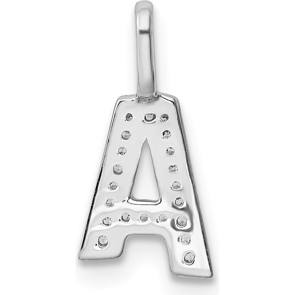 14K White Gold Diamond Letter A Initial Pendant - Rhodium Plated by Oro Pregiato
