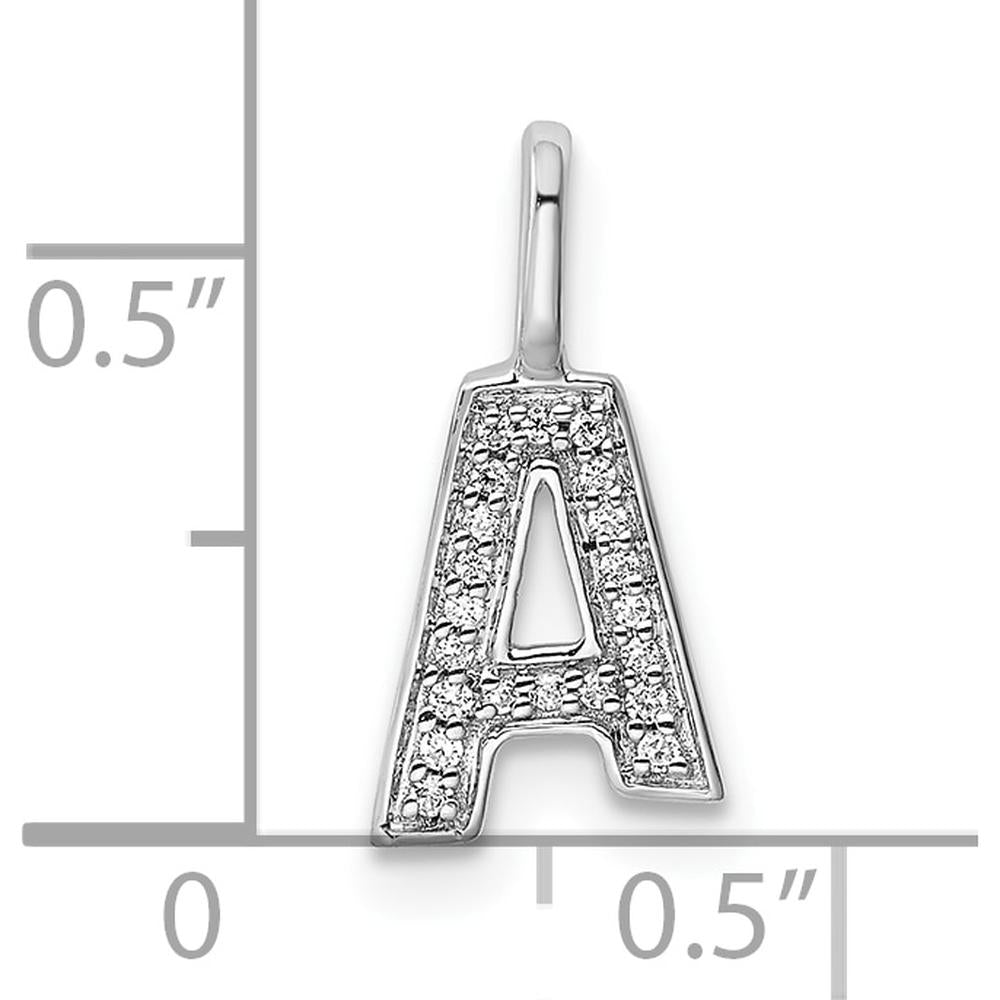 14K White Gold Diamond Letter A Initial Pendant - Rhodium Plated by Oro Pregiato
