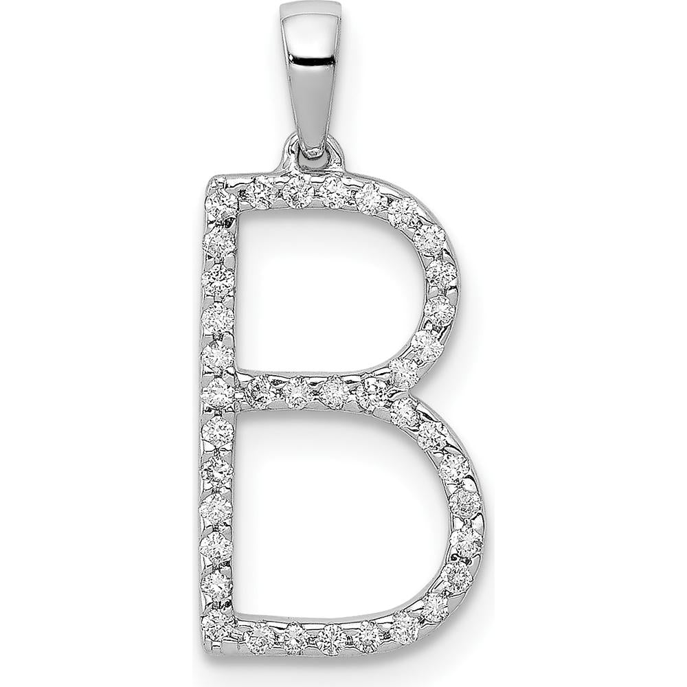 14K White Gold Diamond Letter B Initial Pendant - 0.03 Carat Total Diamond Weight by Monteluci Fine Jewelry