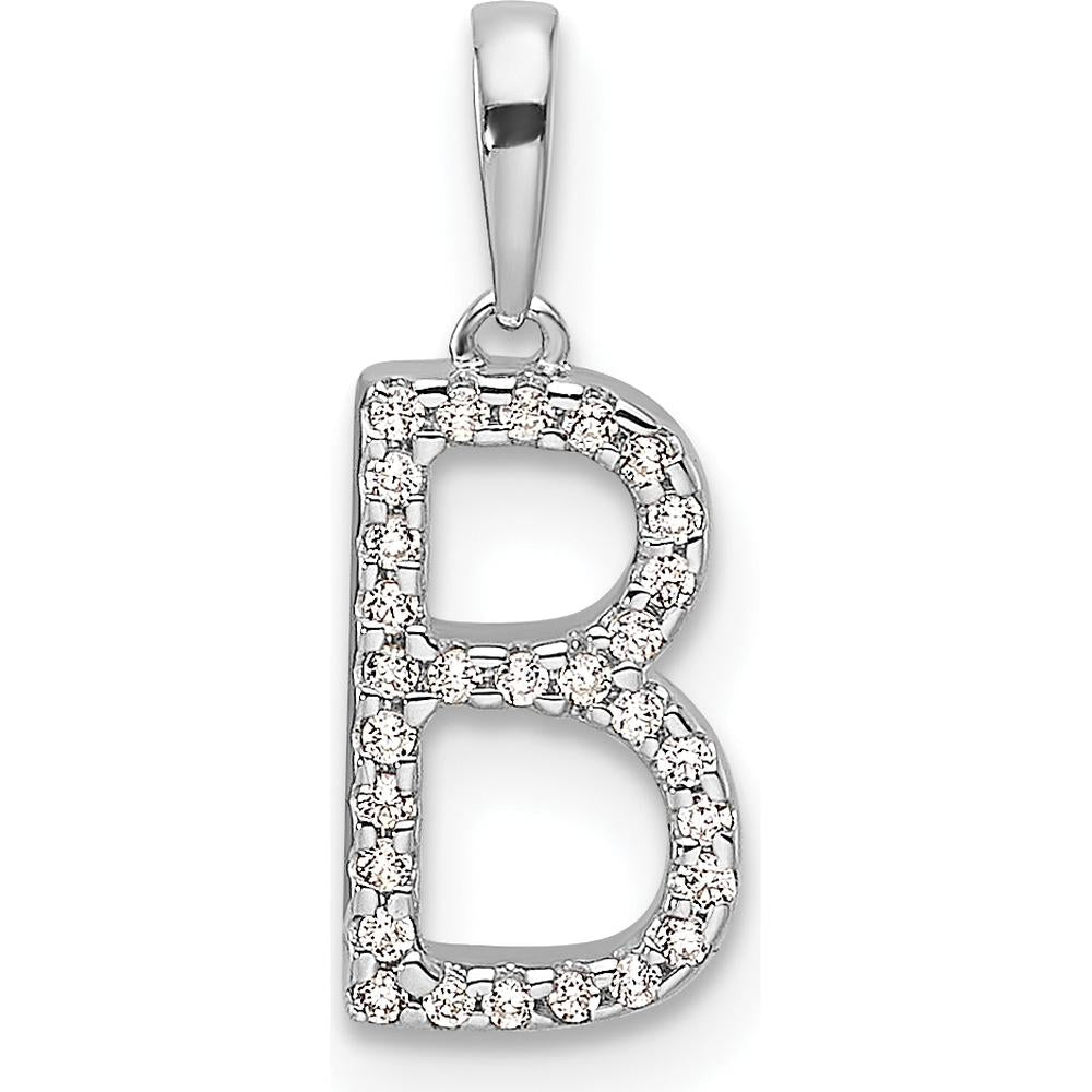14K White Gold Diamond Letter B Initial Pendant with Diamonds - 0.05 Carat Total Diamond Weight by Oro Pregiato