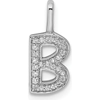 14K White Gold Diamond Letter B Initial Pendant with Rhodium Plating by Oro Pregiato