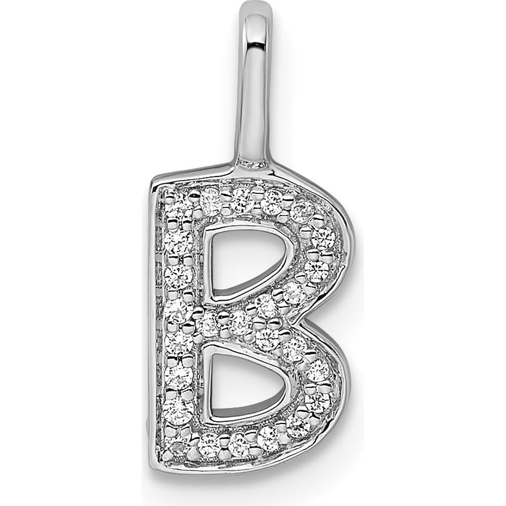 14K White Gold Diamond Letter B Initial Pendant with Rhodium Plating by Oro Pregiato