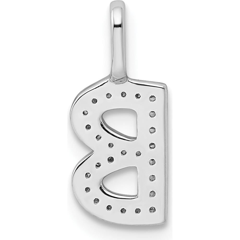 14K White Gold Diamond Letter B Initial Pendant with Rhodium Plating by Oro Pregiato