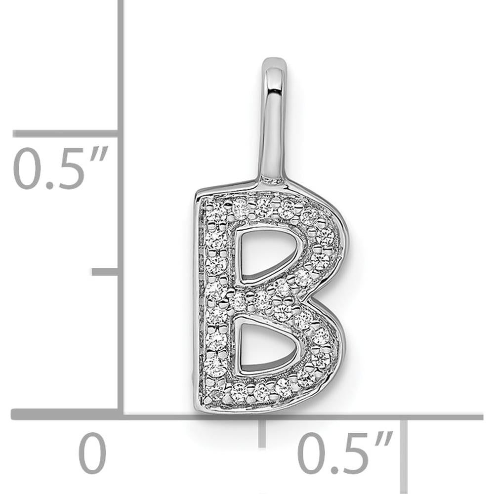 14K White Gold Diamond Letter B Initial Pendant with Rhodium Plating by Oro Pregiato