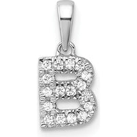 14K White Gold Diamond Letter B Pendant with Rhodium Plating - Polished Finish by Oro Pregiato