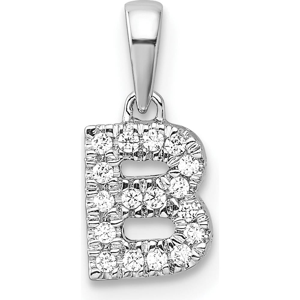 14K White Gold Diamond Letter B Pendant with Rhodium Plating - Polished Finish by Oro Pregiato