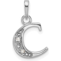 14K White Gold Diamond Letter C Initial Pendant - 0.01 Carat Total Diamond Weight by Oro Pregiato