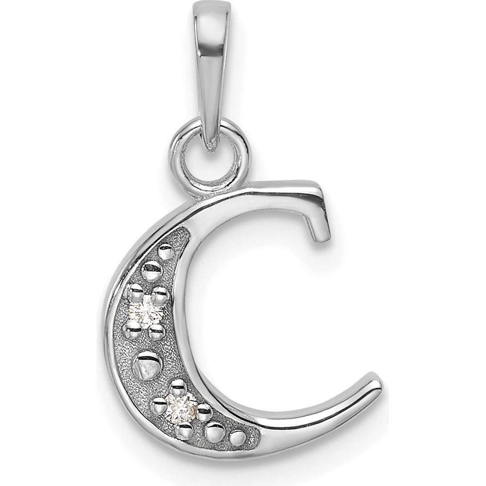 14K White Gold Diamond Letter C Initial Pendant - 0.01 Carat Total Diamond Weight by Oro Pregiato