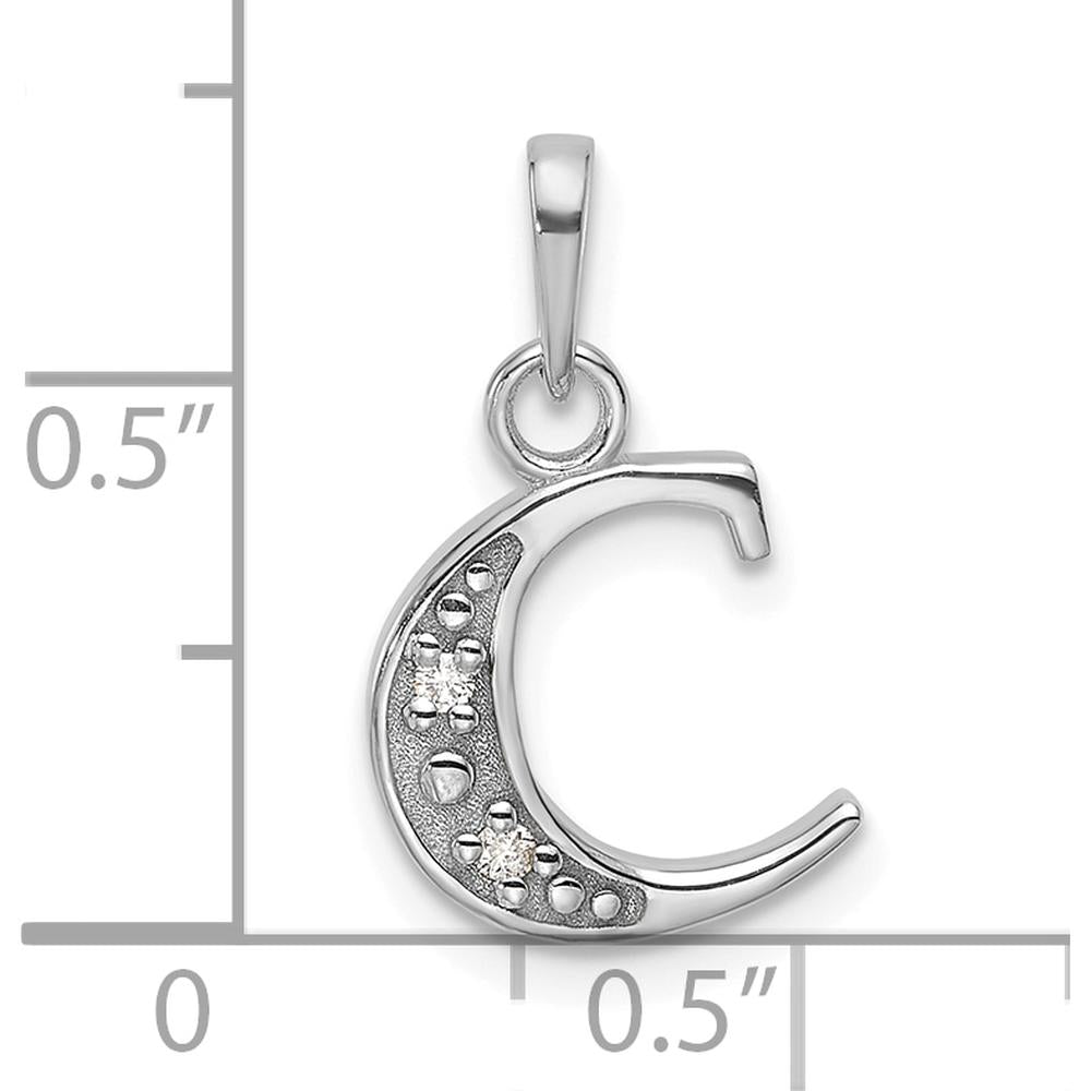 14K White Gold Diamond Letter C Initial Pendant - 0.01 Carat Total Diamond Weight by Oro Pregiato